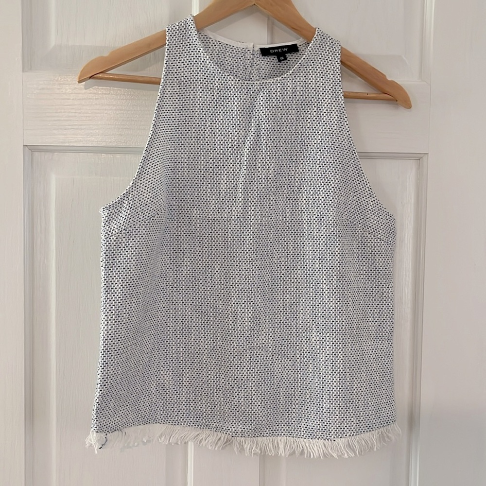 DREW By Anthropologie Tweed Fringe Top